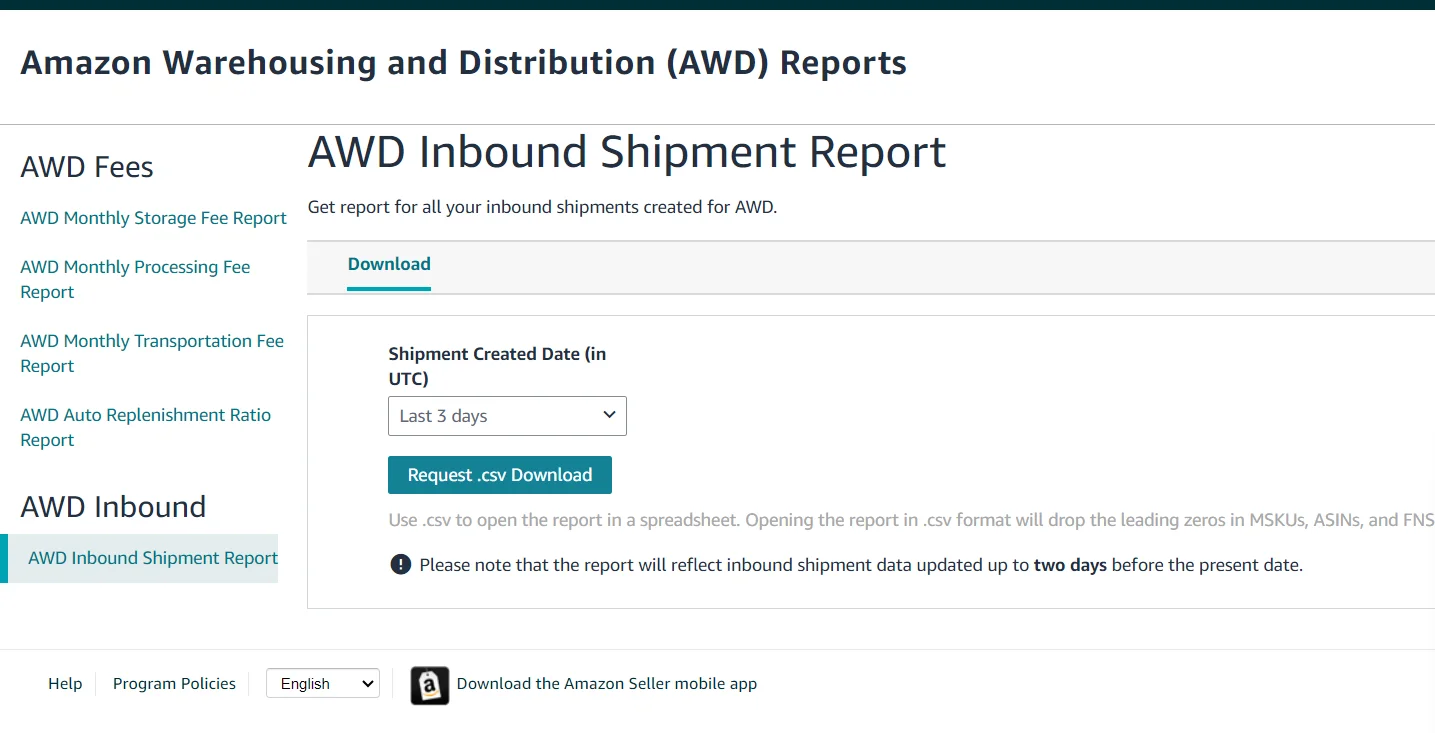 AWD Monthly Storage Shipment Report