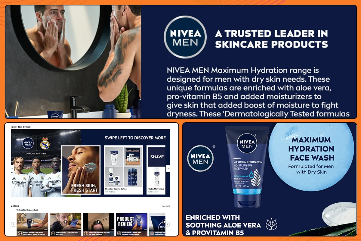 A+ content of the renowned brand Nivea, selling on Amazon.