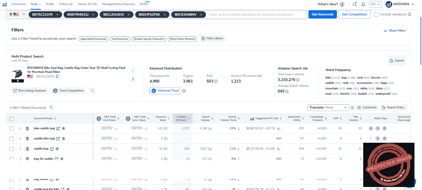 showing Reverse-Engineering Competitor Listings Using Helium 10 Cerebro which is 3rd step of Amazon PPC keyword research.