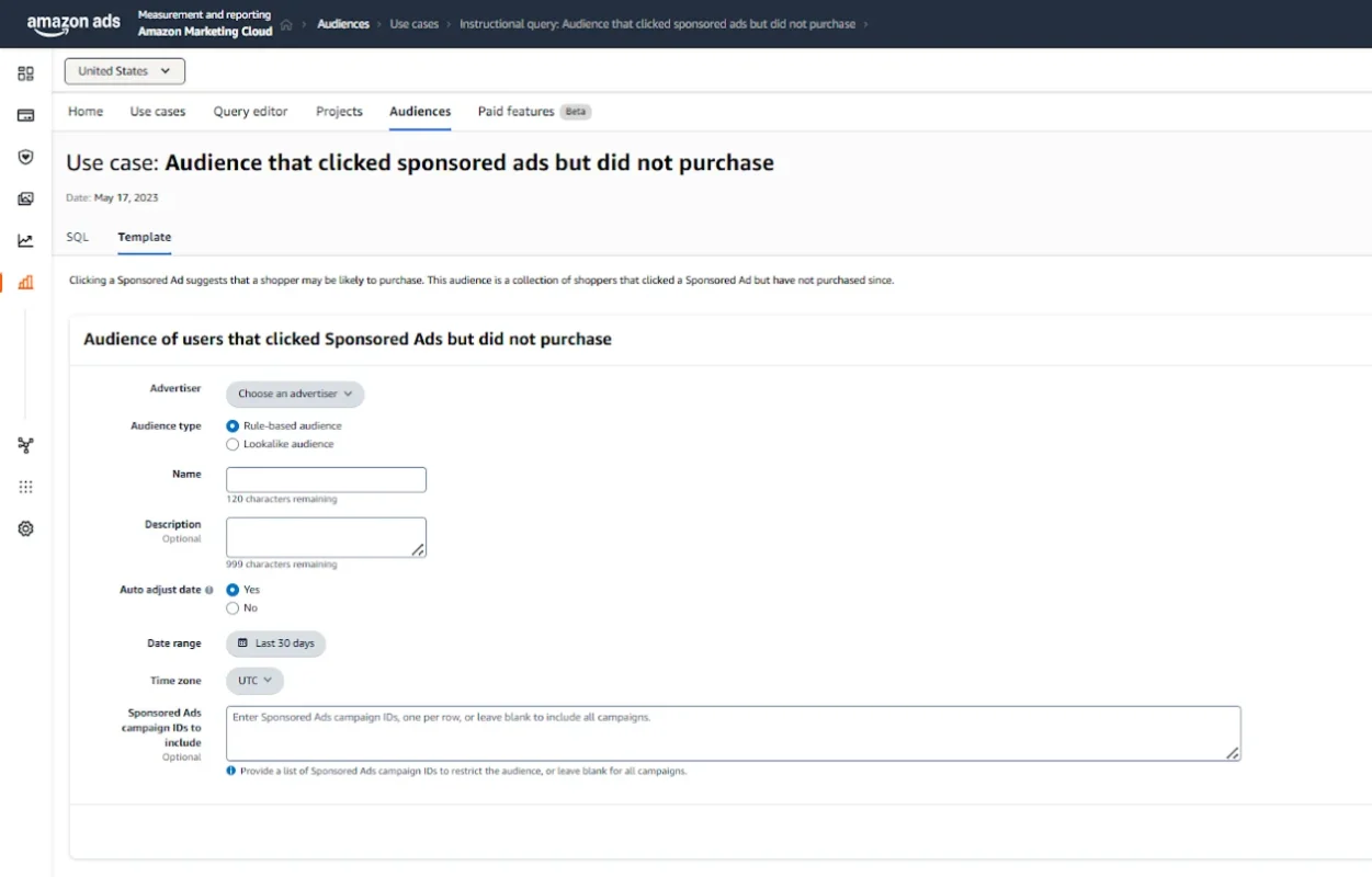 image showing Amazon marketing cloud use case that helps targeting the audience that clicked sponsored ads but did not purchase