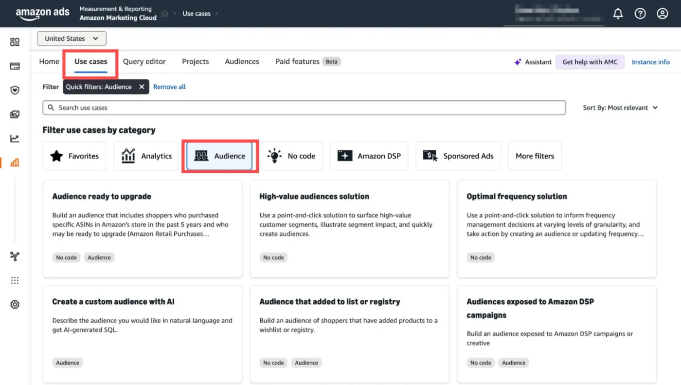 image showing audience related use cases in Amazon Marketing Cloud