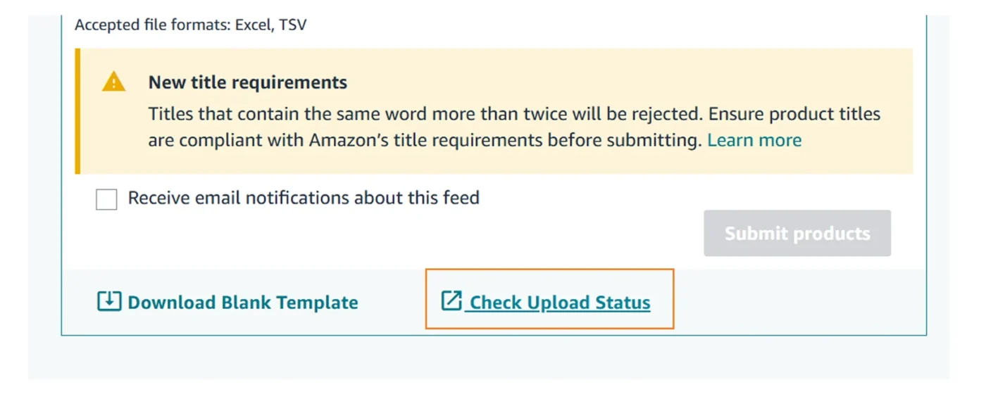image showing how to check upload status of changing GS1 barcode for Amazon