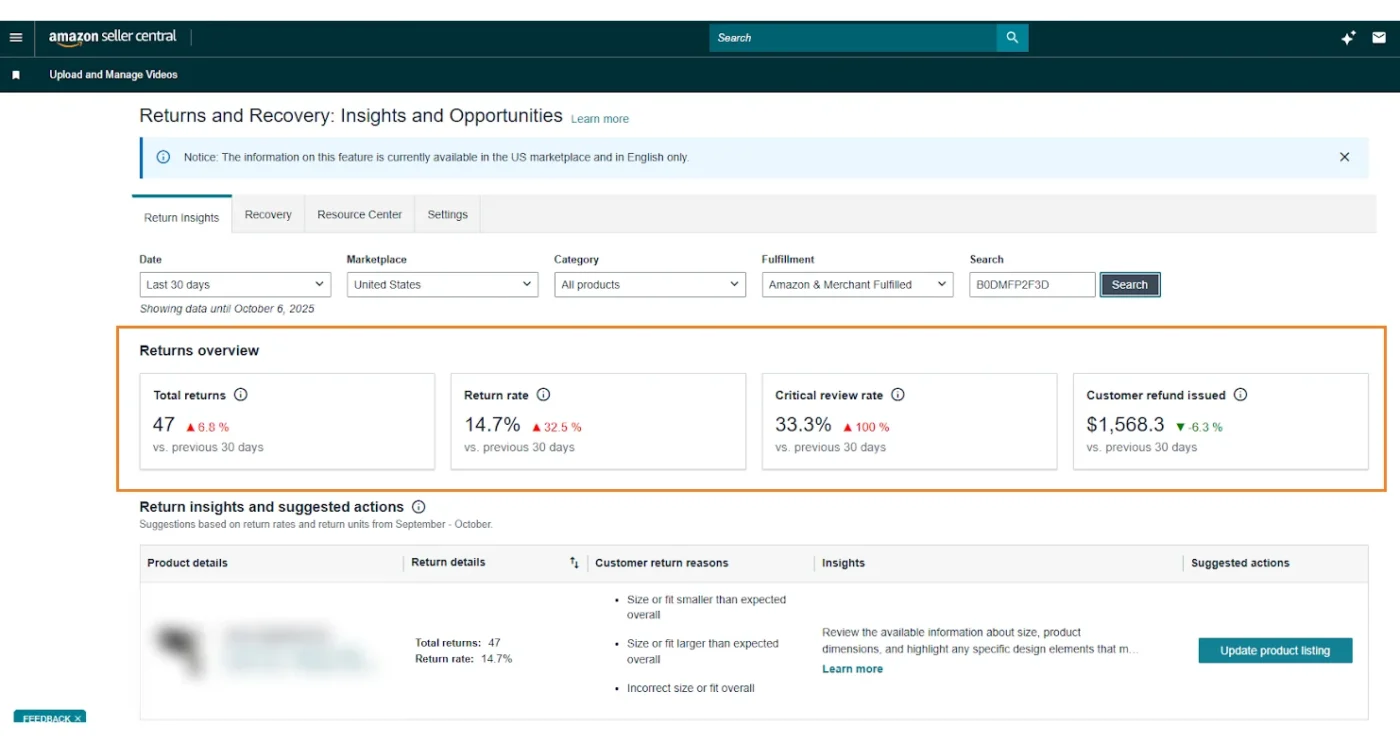 image showing how to review return rates