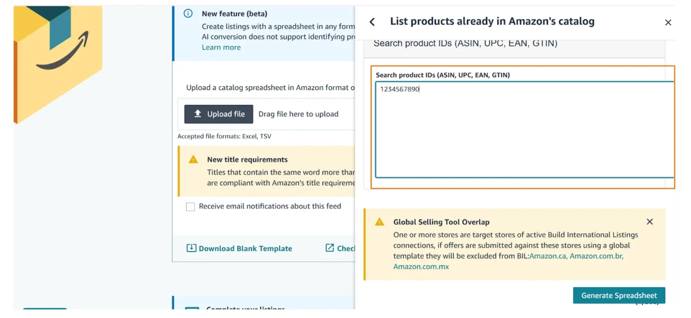 image showing how to search product IDs to change to amazon GS1 barcode