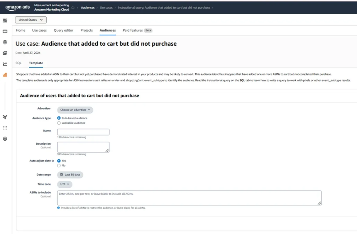 image showing how you one can target cart abandoners in Amazon marketing cloud AMC