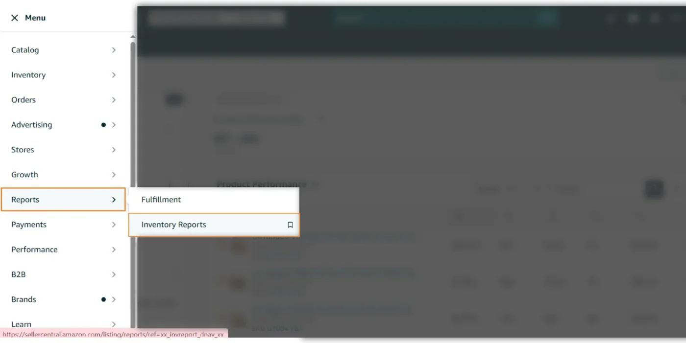 image showing step 2 of how to access active listings report to change to Amazon GS1 barcode