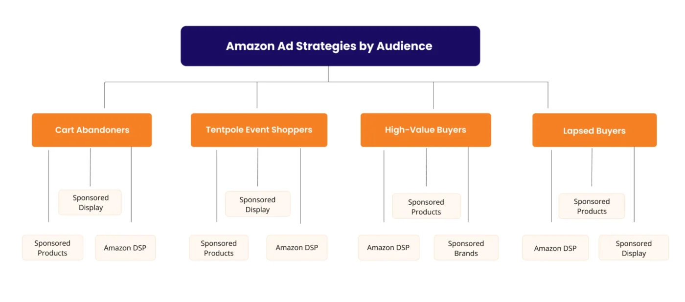 infographic showing Amazon Ad Strategies by Audience