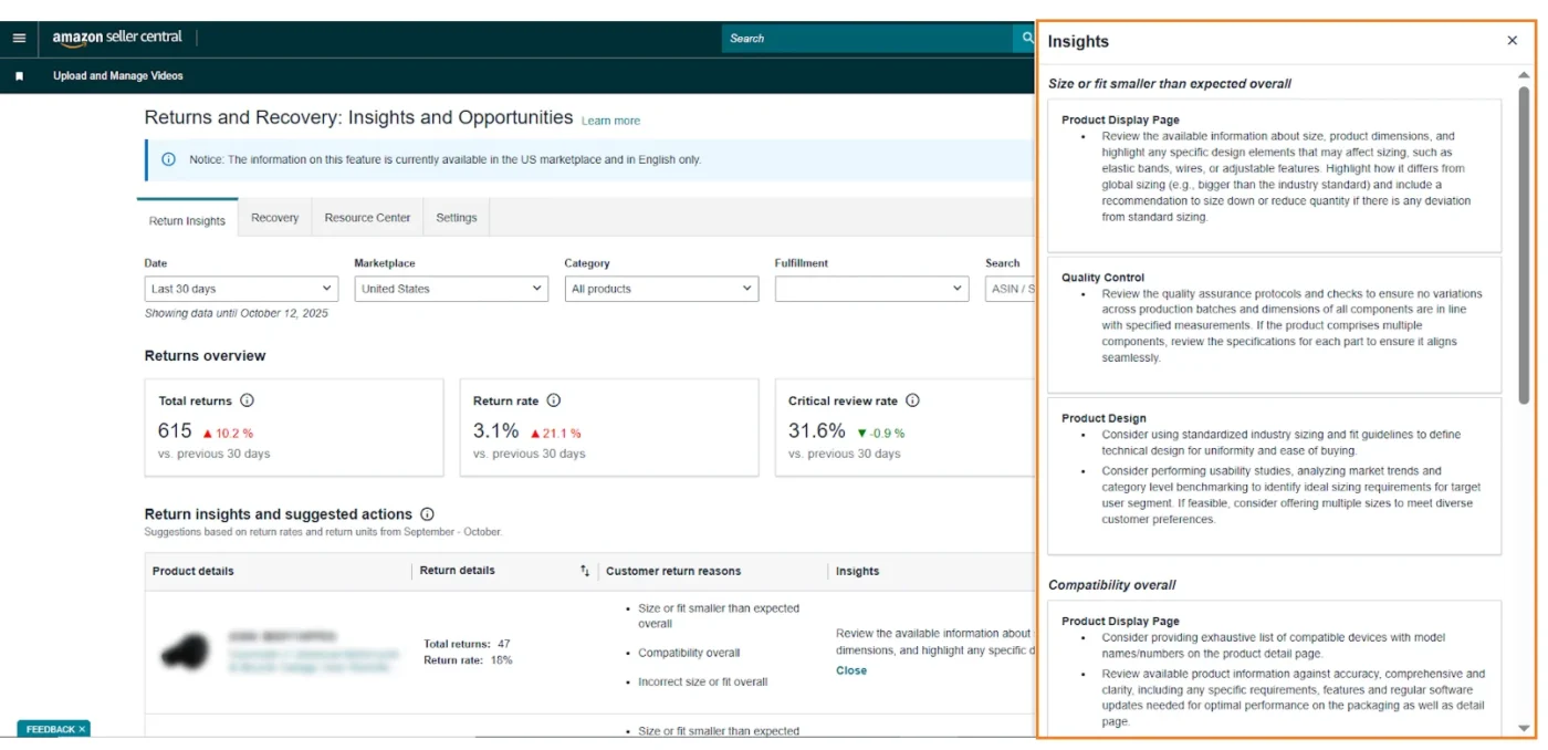 image showing insights on Amazon holiday returns