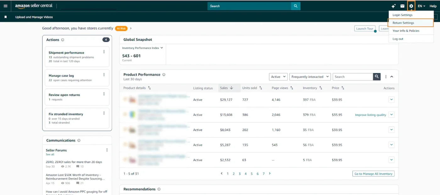 image showing step 1 of how to enable returnless refunds Amazon