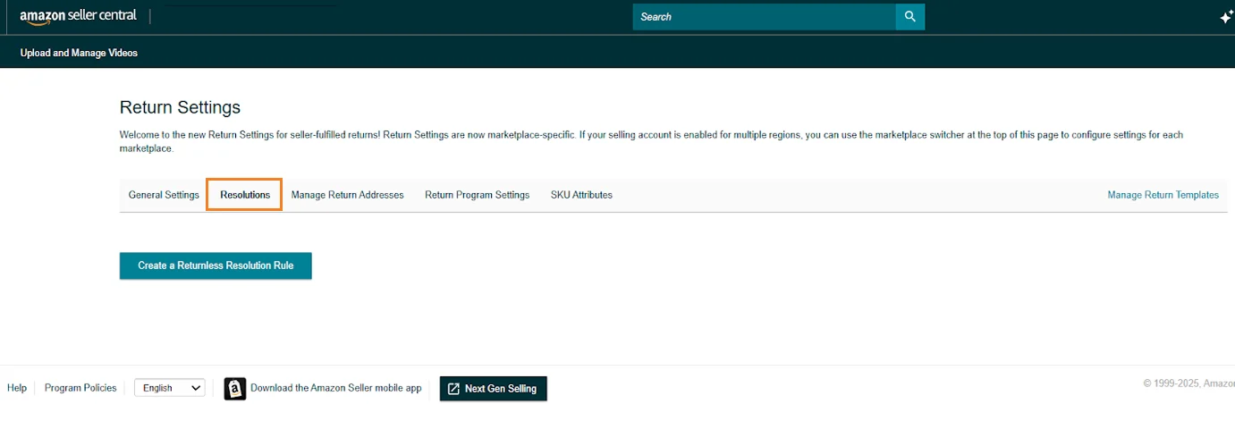 image showing step 1A of how to enable returnless refunds Amazon