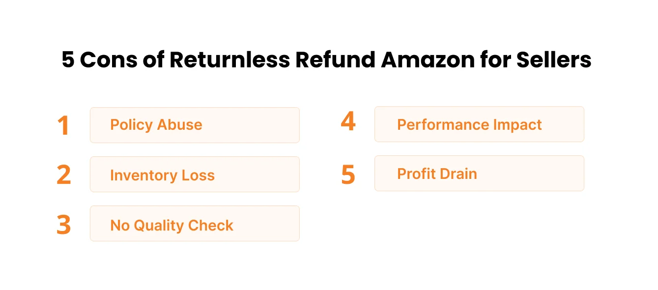 infographic showing 5 cons of returnless refunds Amazon for sellers