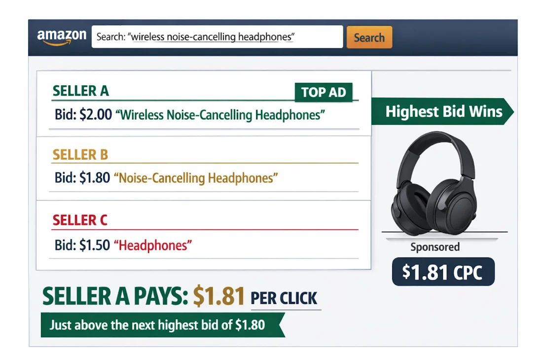 image showing example of how Amazon bidding works
